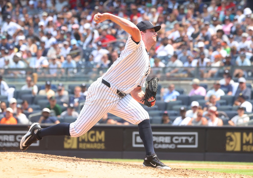 Yankees pitcher Gerrit Cole (45) during the fifth inning when the New York Yankees played the Cincinnati Reds.