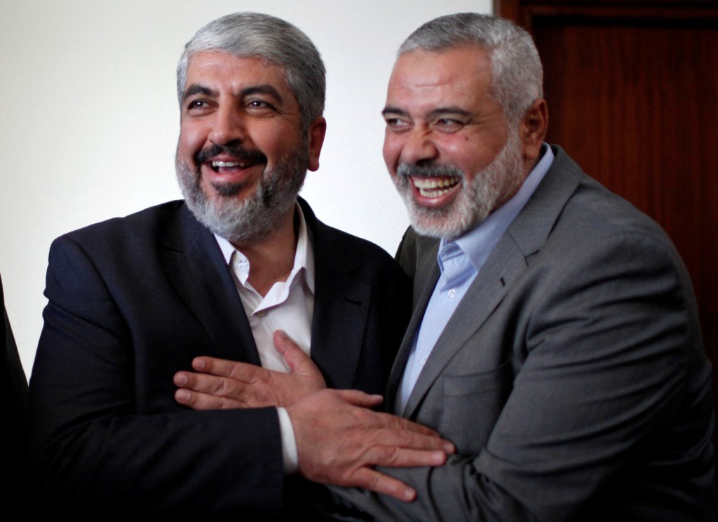 Meshaal was seen with Haniyeh during a trip to Gaza in 2012. 