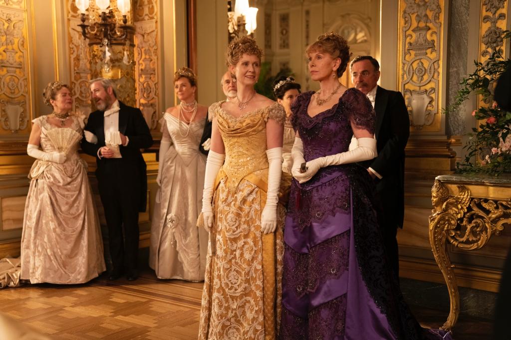 Cynthia Nixon and Christine Baranski wearing gowns in The Gilded Age