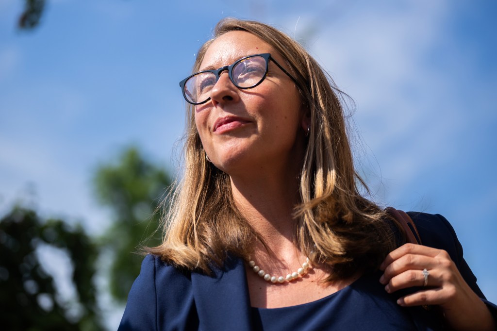 Rep. Hillary Scholten, D-Mich., leaving a Democratic National Committee meeting about President Joe Biden's candidacy on July 9, 2024