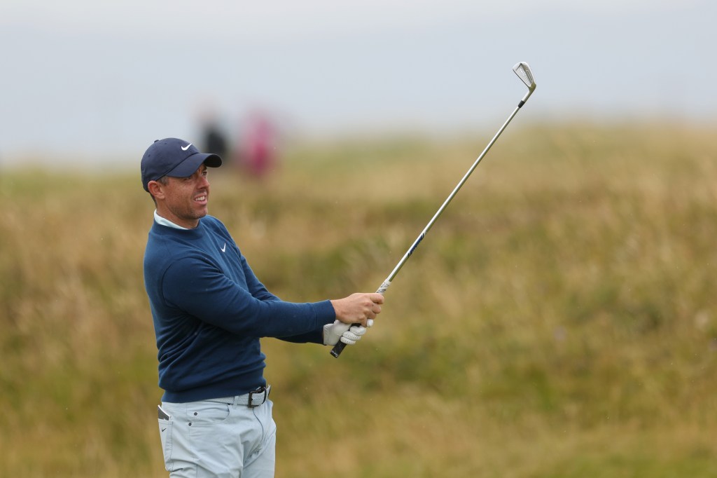 Rory McIlroy during a practice round ahead of the 2024 British Open at Royal Troon.