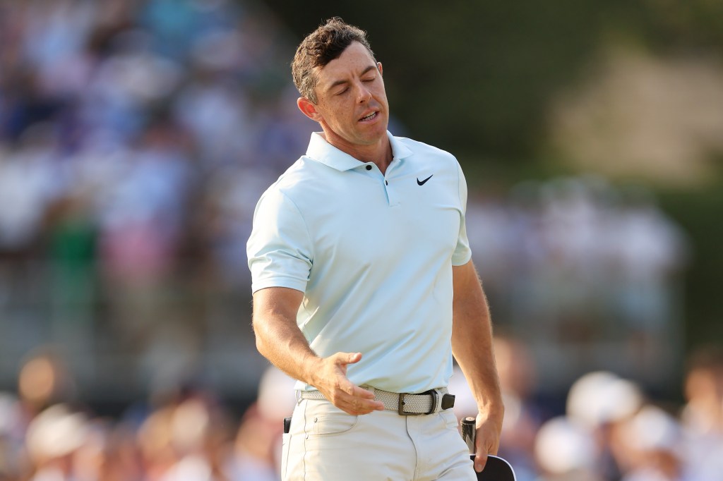 Rory McIlroy reacts after finishing the final round of the U.S. Open on June 16, 2024.