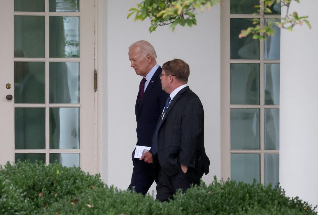 U.S. President Joe Biden walking with his physician Dr.Kevin O'Connor along the colonnade towards the Oval Office at the White House.