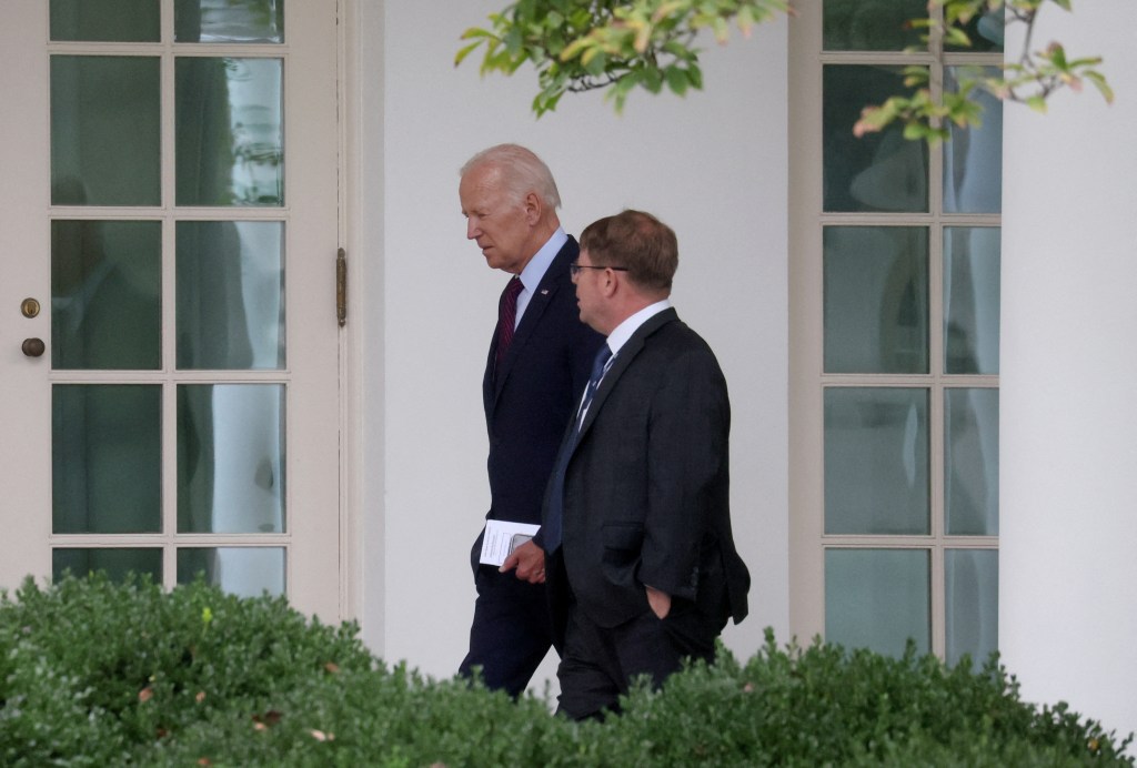 U.S. President Joe Biden walking with his physician Dr.Kevin O'Connor along the colonnade towards the Oval Office at the White House.