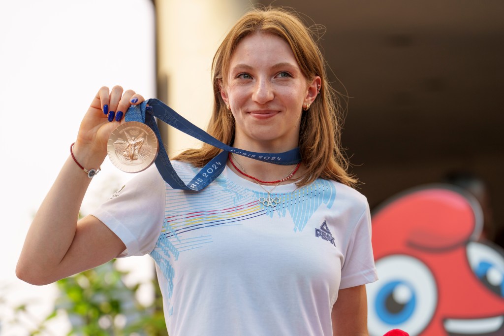 Romanian gymnast Ana Barbosu received a bronze medal following her performance in the floor exercise final at the Paris Olympics.