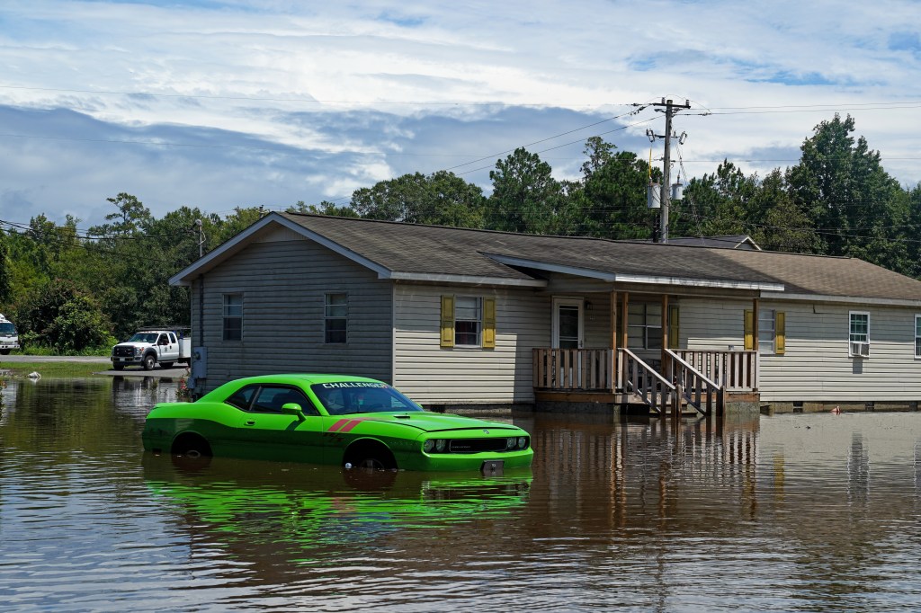 Homes in the Allen Circle neighborhood are underwater after excessive rains caused flooding on August 7, 2024 in Statesboro, Georgia.