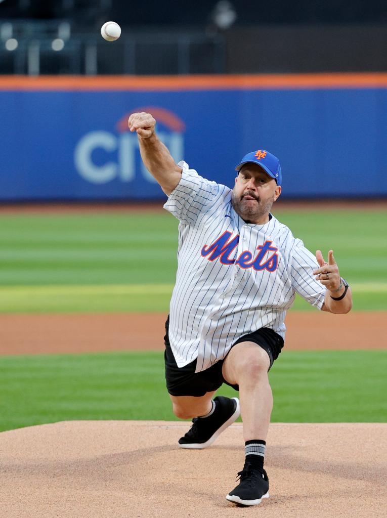 Actor Kevin James throws out the ceremonial first pitch