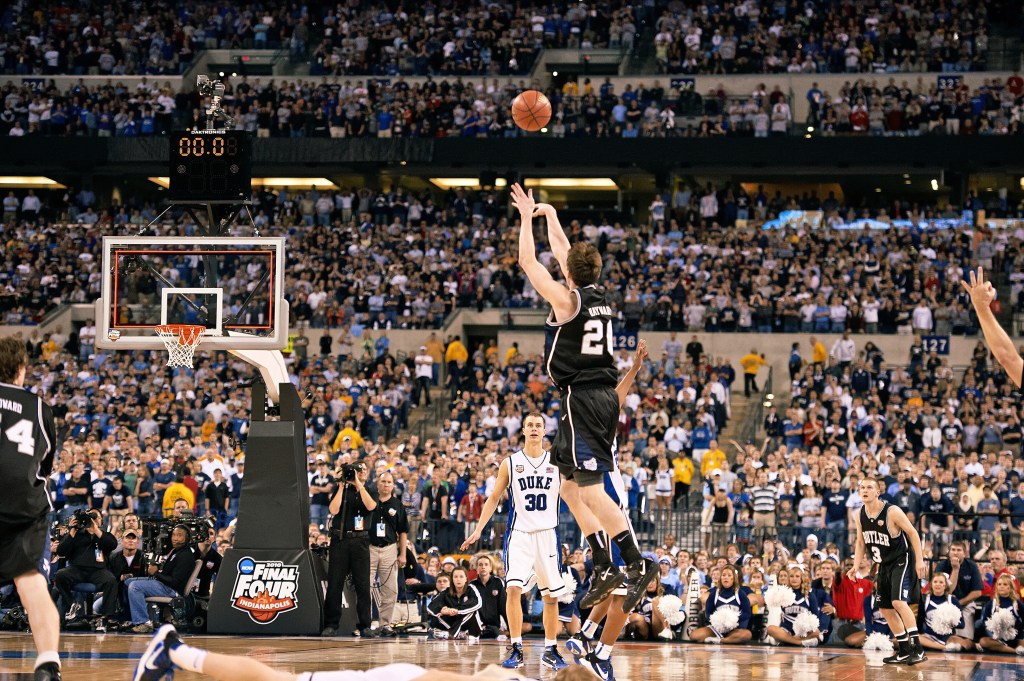 Butler Gordon Hayward (20) in action, missing shot to end game vs Duke