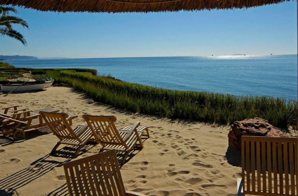 The home boasts beach views. 