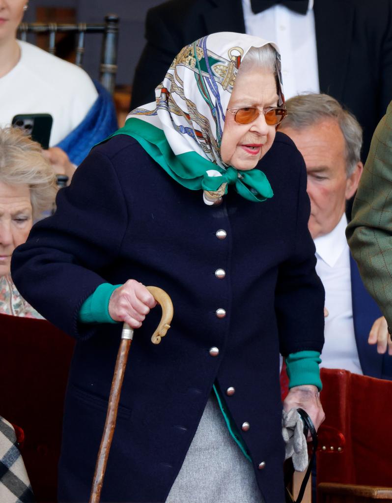 Queen Elizabeth II watches her horse 'Balmoral Leia' win the 'Horse & Hound Mountain & Moorland Supreme In Hand Championship' on day 2 of the Royal Windsor Horse Show at Home Park, Windsor Castle on May 13, 2022 in Windsor, England. 