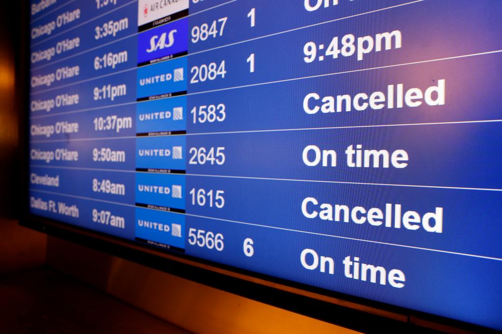 airport teleprompter shows cancelled flights