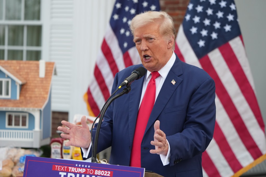 Trump speaks during a news conference at Trump National Golf Club Bedminster on Thursday.