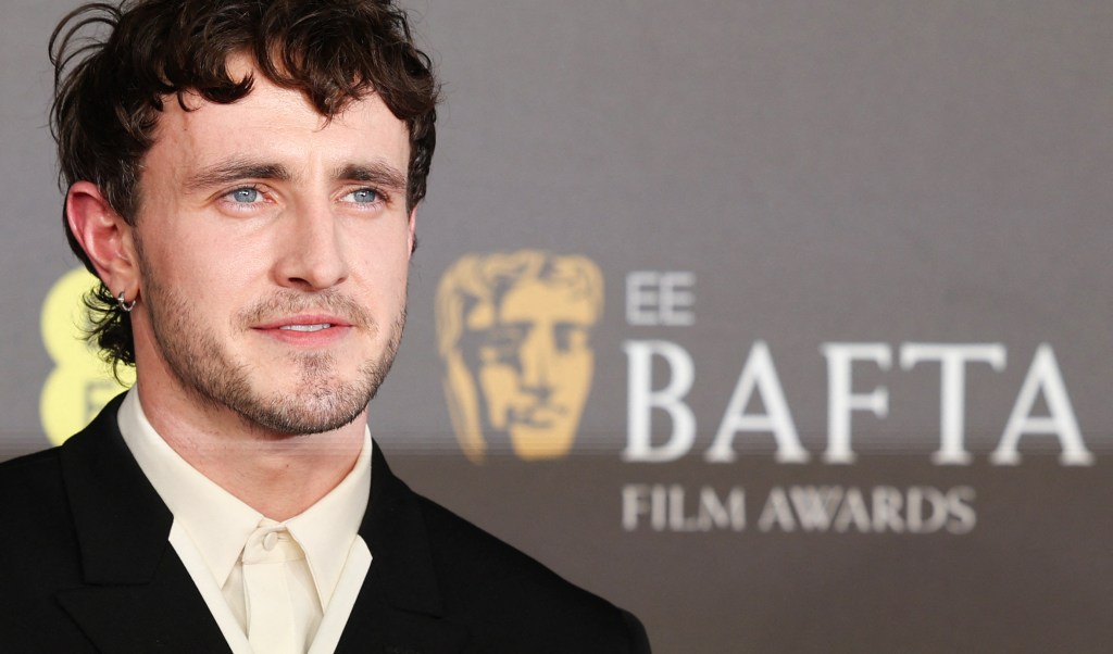 Irish actor Paul Mescal posing on the red carpet at the BAFTA British Academy Film Awards at the Royal Festival Hall in London, 2024