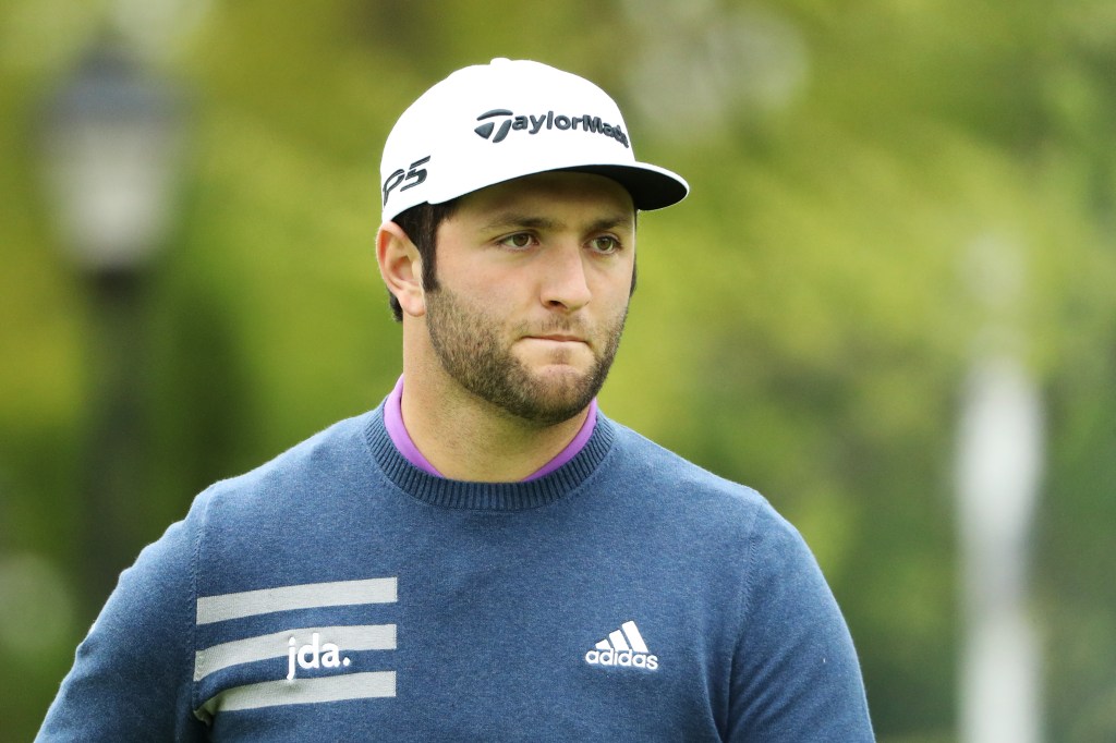 Jon Rahm of Spain looks on during a practice round prior to the 2019 PGA Championship at the Bethpage Black 