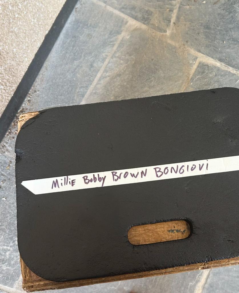 Millie Bobby Brown's name written on tape. 