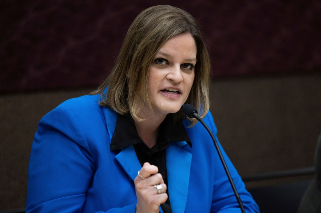 Rep. Katrina Shankland attends a candidate's forum at the University of Wisconsin La Crosse campus on Wednesday, May 1, 2024.