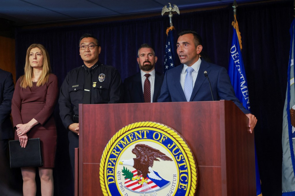 United States attorney for the Central District of California Martin Estrada speaks during a press conference to discuss an investigation in connection with the Ketamine death of  Matthew Perry.