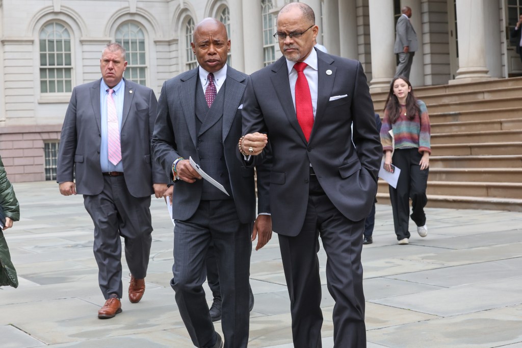 New York Schools Chancellor David Banks and Mayor Eric Adams seen  this morning, Sept. 24, 2024.