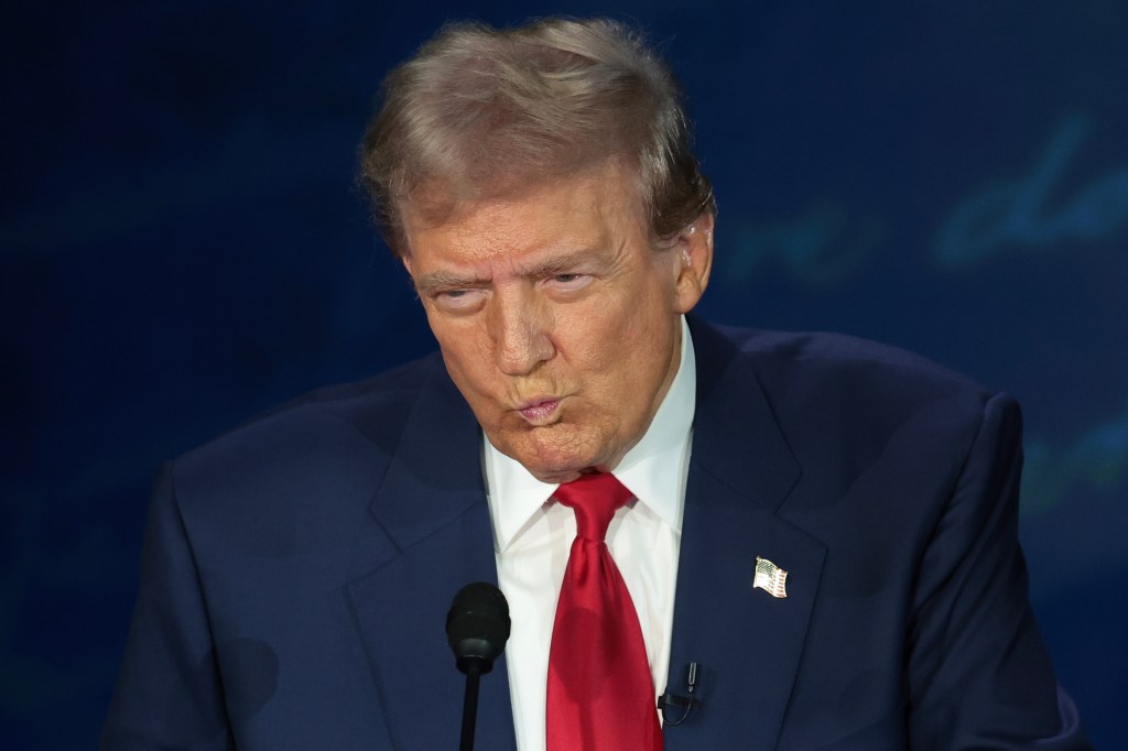 Donald Trump debates Democratic presidential nominee, U.S. Vice President Kamala Harris, for the first time during the presidential election campaign at The National Constitution Center on September 10, 2024 in Philadelphia.