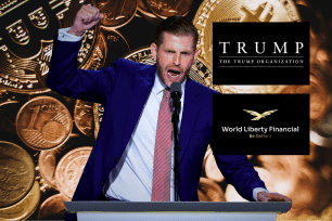 Eric Trump, wearing a suit and tie, discussing his family's entry into the crypto arena