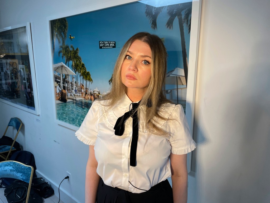 Anna Delvey, also known as Anna Sorokin, poses at her apartment in New York on May 26, 2023, to promote her podcast.