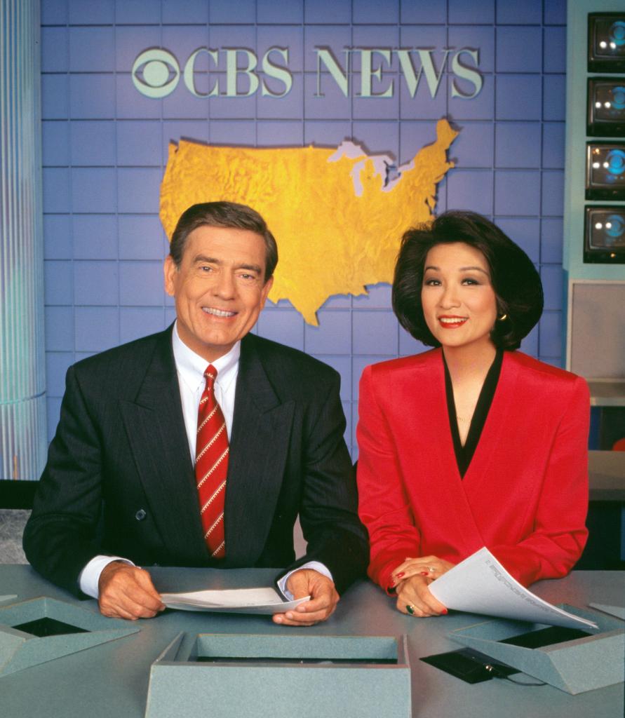 Dan Rather and Connie Chung co-anchoring CBS Evening News, New York, May 1993.