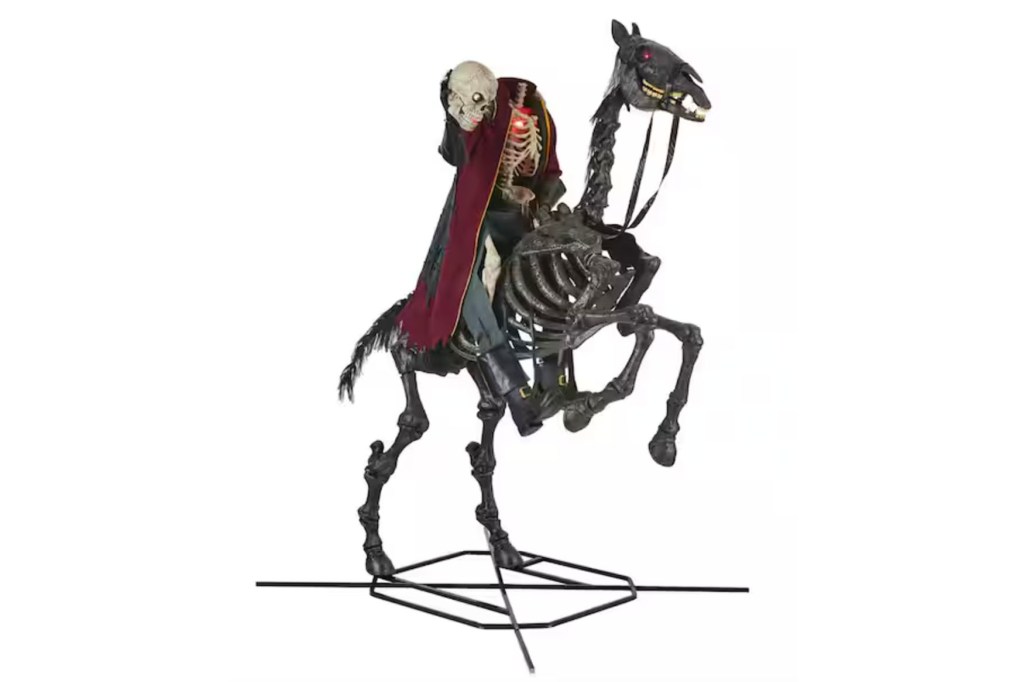 A skeleton riding a horse