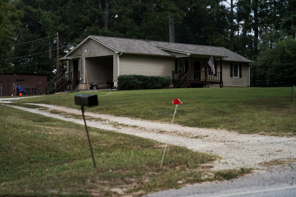 House believed to be Colt Gray's with a flag at the front, after a fatal shooting at Apalachee High School, Winder, Georgia.