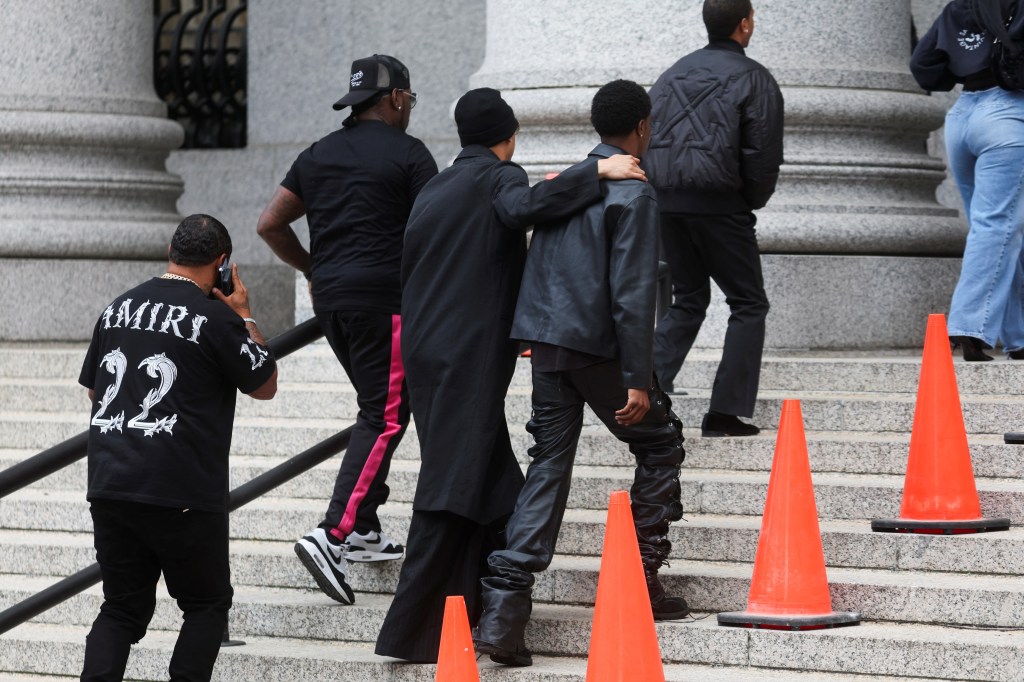 Christian Combs and Quincy Brown, sons of music mogul Sean "Diddy" Combs, arrive to the United States Court in Manhattan on the day of a bail hearing after their father was charged, and arrested by federal agents in New York City, New York, U.S., September 18, 2024.