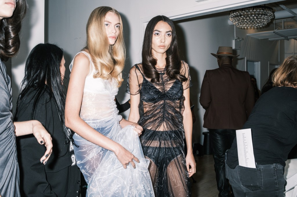 Models and stylists preparing for the Private Policy fashion show in the Altman Building in Manhattan, including Anna Delvey, on September 11, 2024