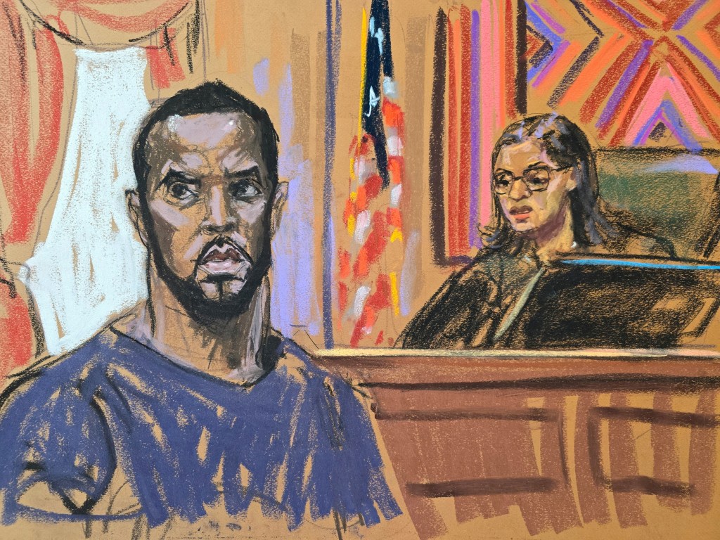 Court artist drawing of Sean Combs