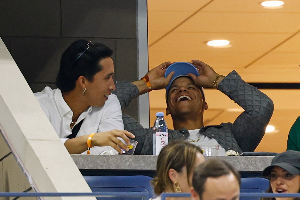 Oswaldo Cabrera and Juan Soto watch the U.S. Open on Aug. 31.