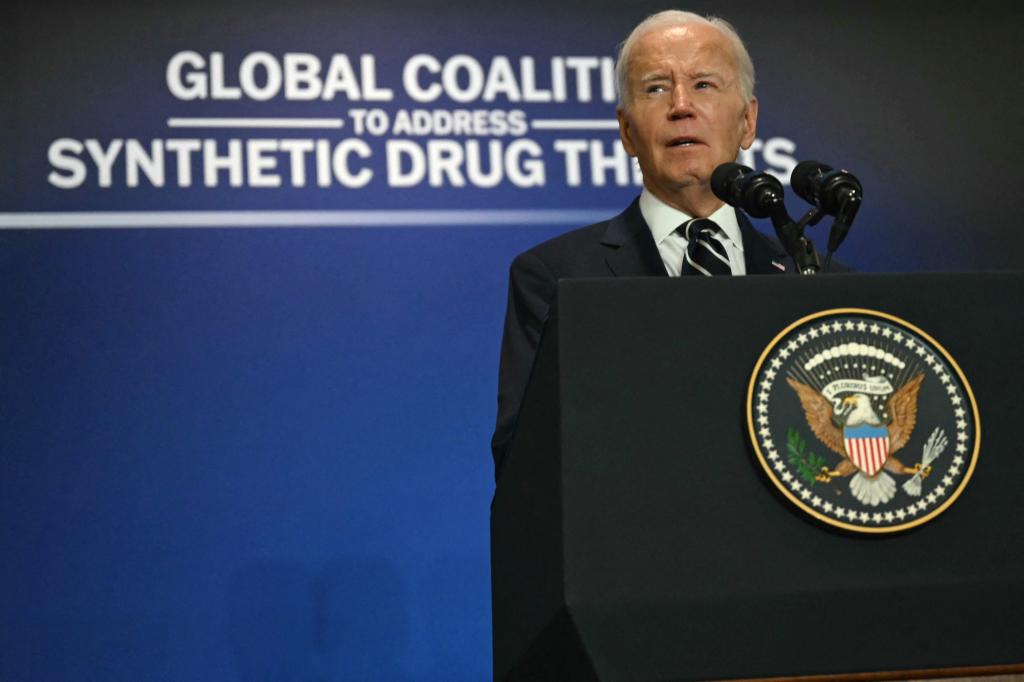 President Biden cast himself as a champion of combatting fentanyl Tuesday at a gathering of world leaders.