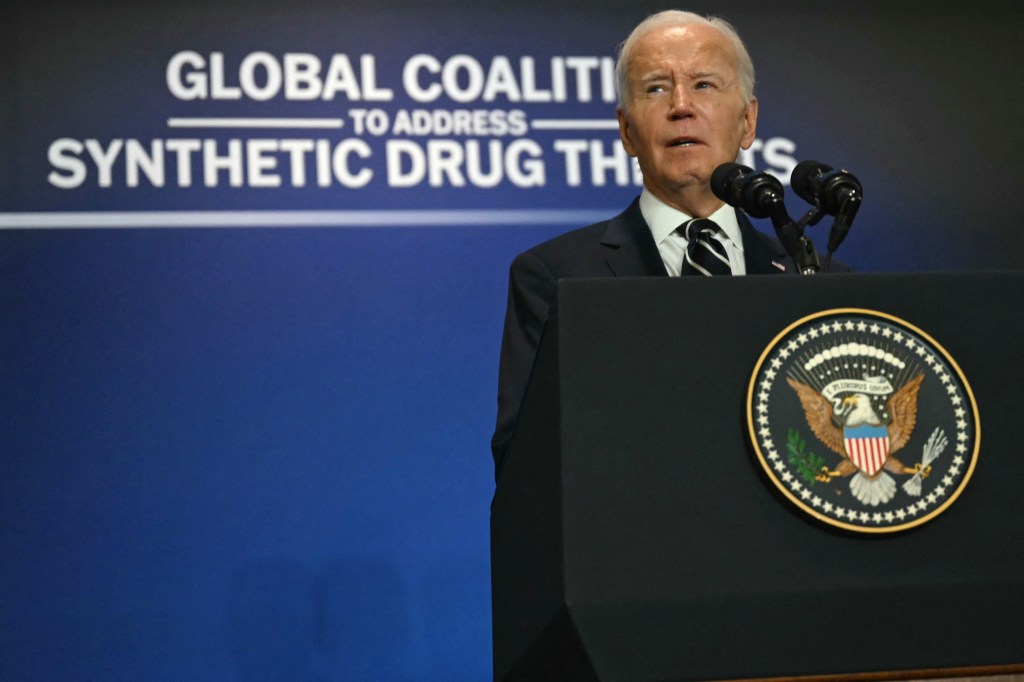 President Biden cast himself as a champion of combatting fentanyl Tuesday at a gathering of world leaders.