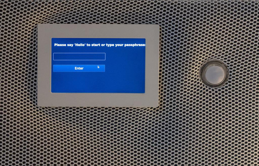 A view shows the login screen and release button for pure nitrogen in the Sarco suicide machine.