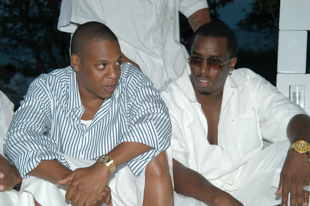 Jay-Z and Sean 'P.Diddy' Combs at the Absolut White Party in East Hampton, New York on August 31, 2003