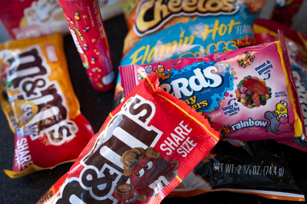 Several types of candies and snack foods.