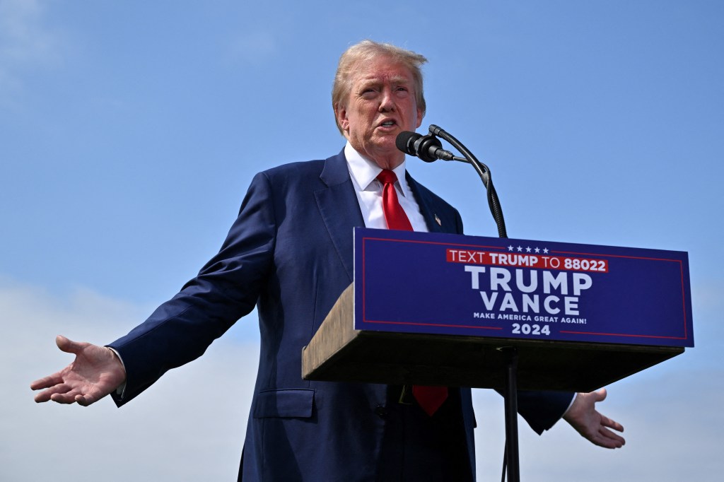 Former US President and Republican presidential candidate Donald Trump speaks during a press conference at Trump National Golf Club Los Angeles in Rancho Palos Verdes, California, on September 13, 2024.