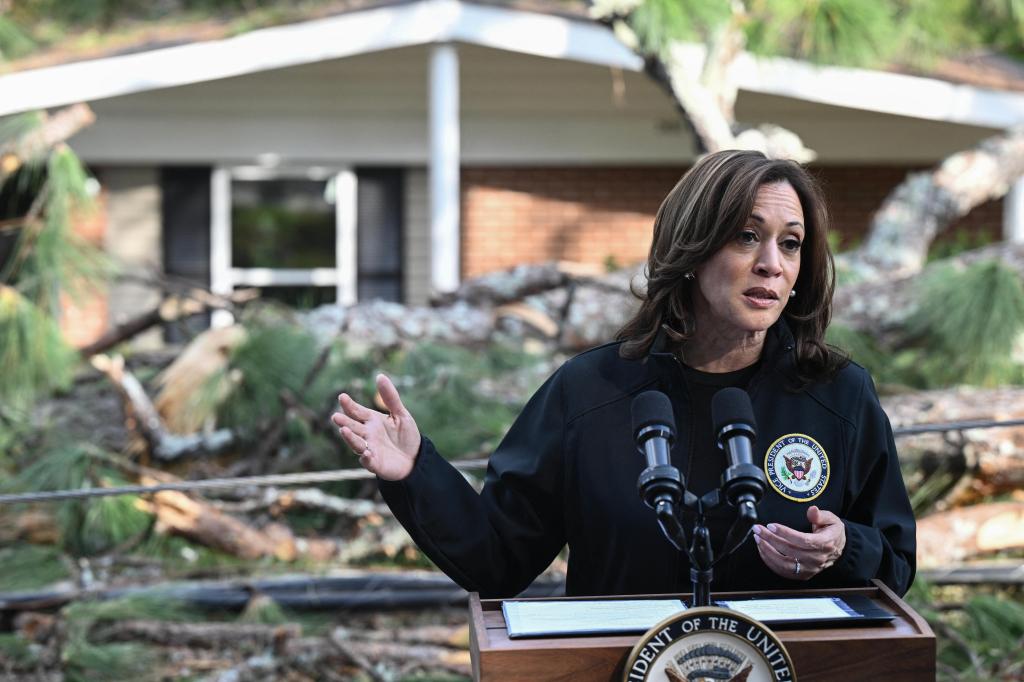 Vice President Kamala Harris toured storm damage Wednesday in Georgia.