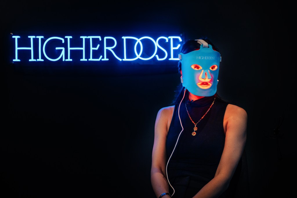 Lydia Moynihan wearing a Red Light Face Mask at the Higher Dose flagship location in Manhattan, September 17, 2024.