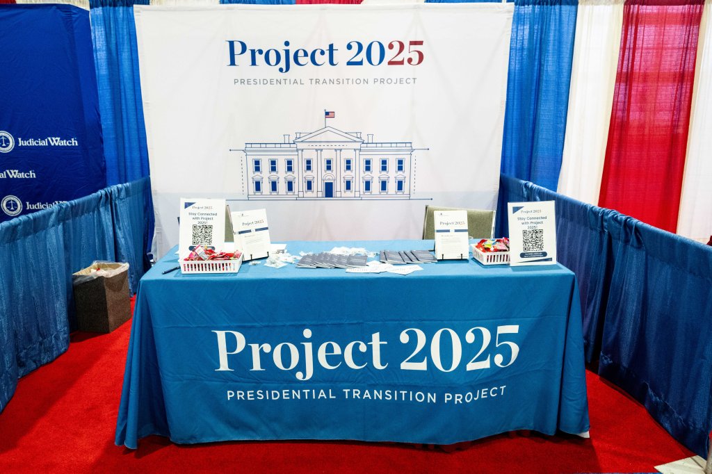 Project 2025 Presidential Transition Project booth at the Conservative Political Action Conference held at the Gaylord National Resort & Convention Center in National Harbor, Maryland.