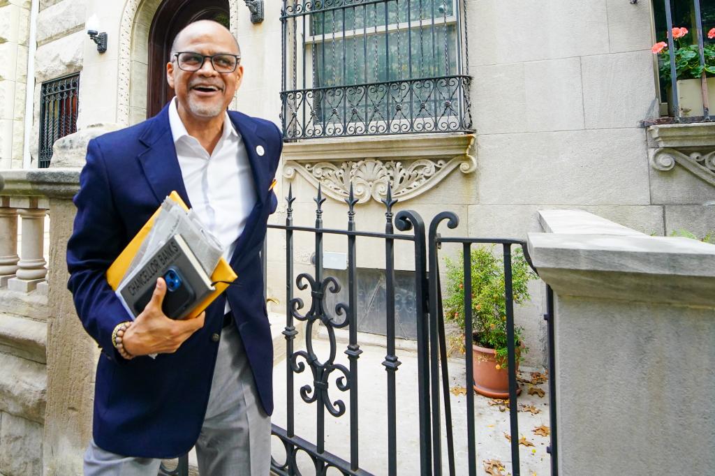 NYC Schools Chancellor David Banks, leaving his home.