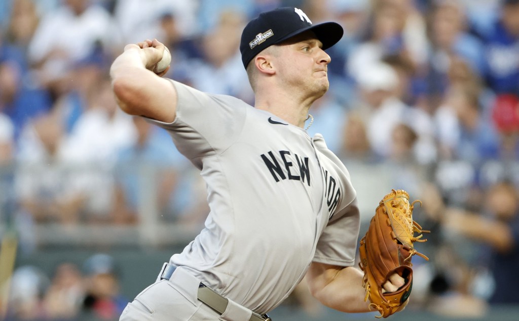 Clarke Schmidt delivers a pitch during the Yankees' Game 3 win over the Royals in the ALDS.