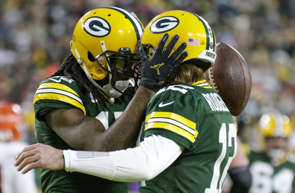 Aaron Rodgers (right) and Davante Adams were a dangerous combination when both played for the Packers.