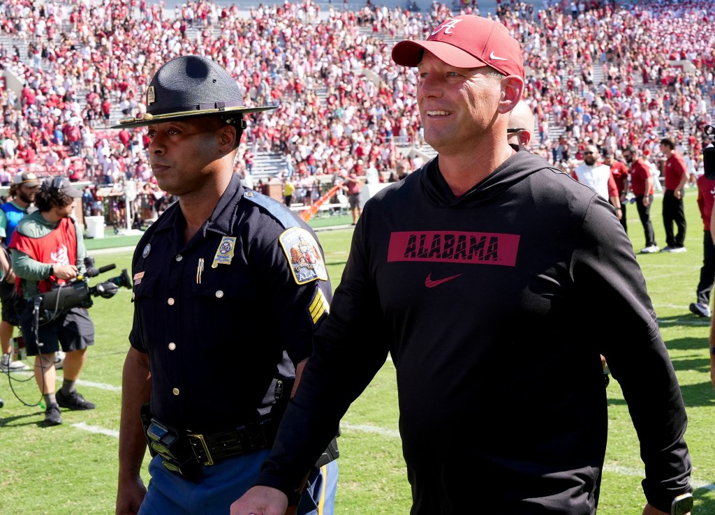 Alabama coach Kalen DeBoer after the team's win over South Carolina.