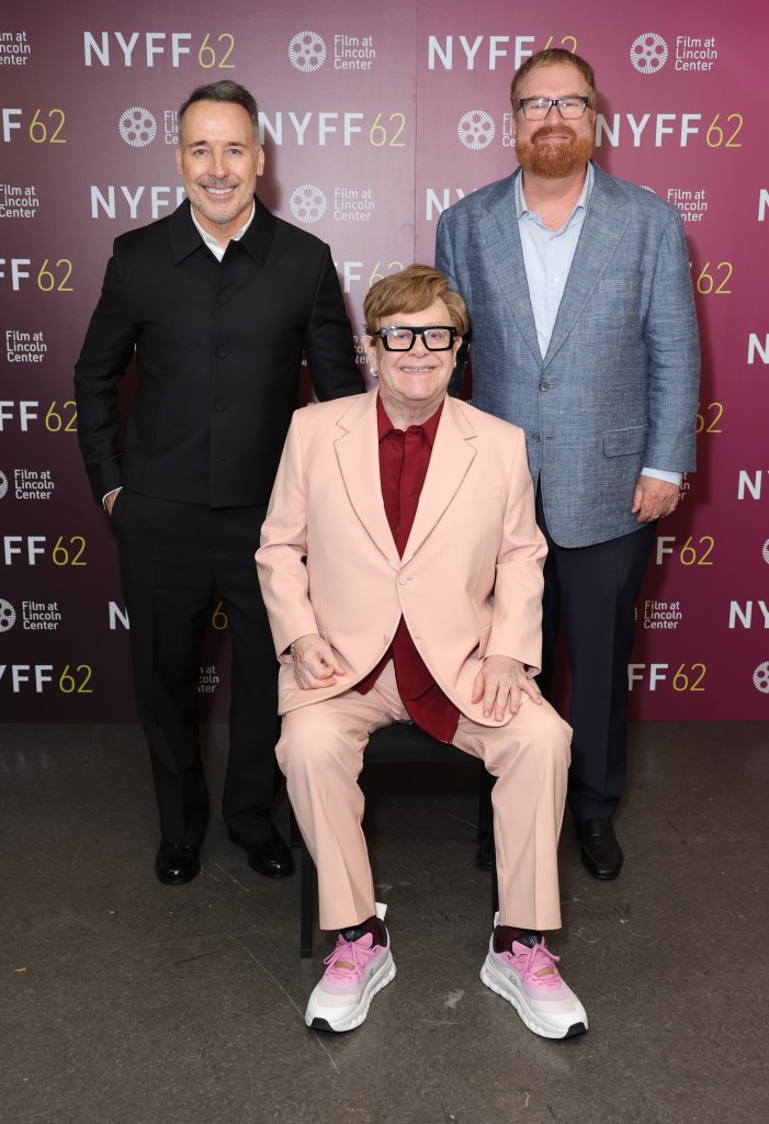 David Furnish, Elton John and R. J. Cutler at the "Elton John: Never Too Late" screening