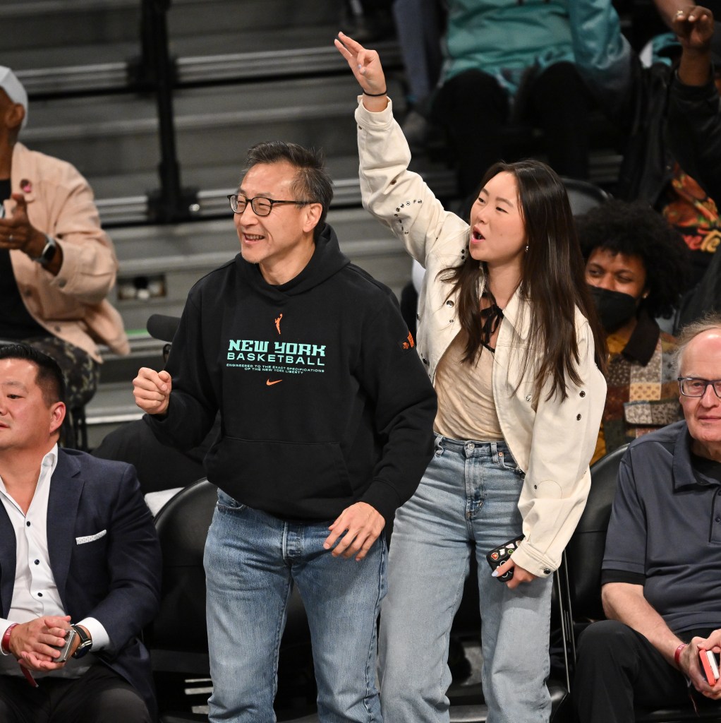 Joe Tsai and Alex Tsai attend the Aces-Liberty game at Barclays Center on October 01, 2024.