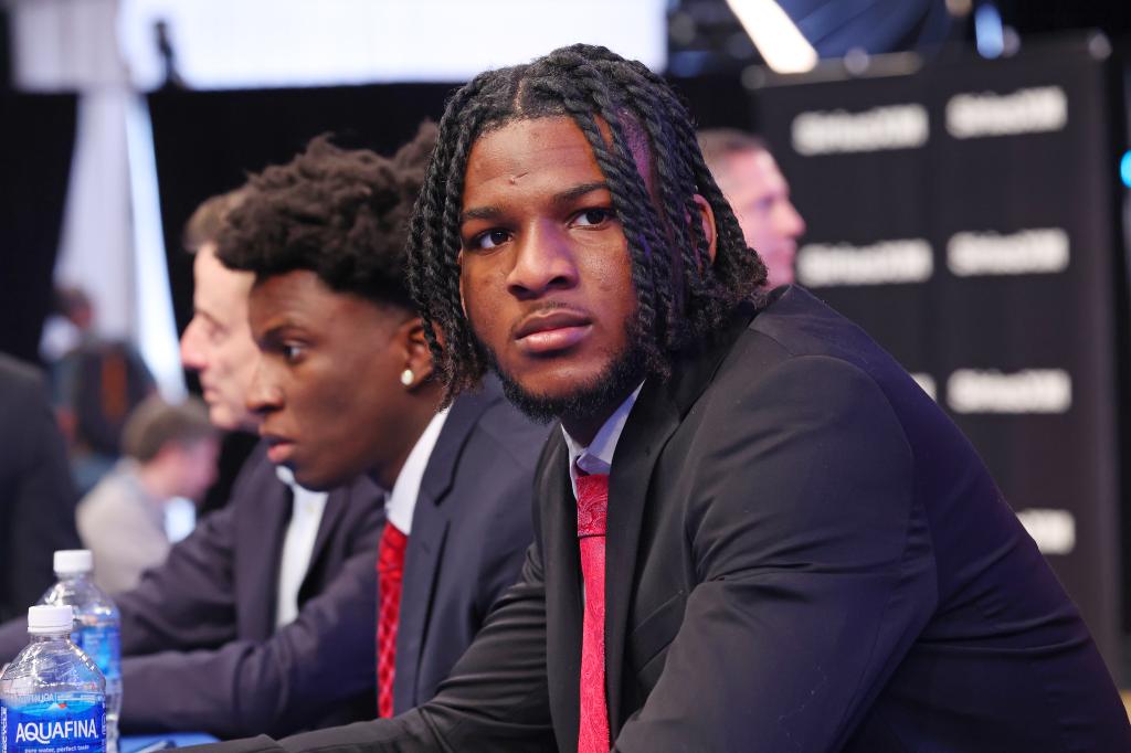 Zuby Ejiofor answers reporters' questions during Big East Media Day.