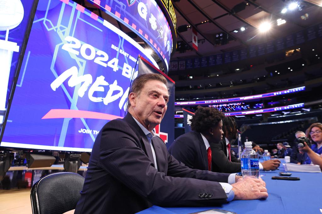 St John's coach Rick Pitino answers reporters' questions during Big East Media day on Wednesday, October 23, 2024. 