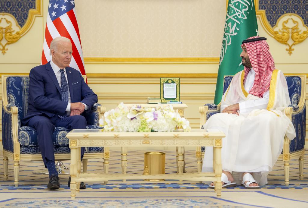 Mohammed bin Salman at Alsalam Royal Palace in Jeddah, with Joe Biden.